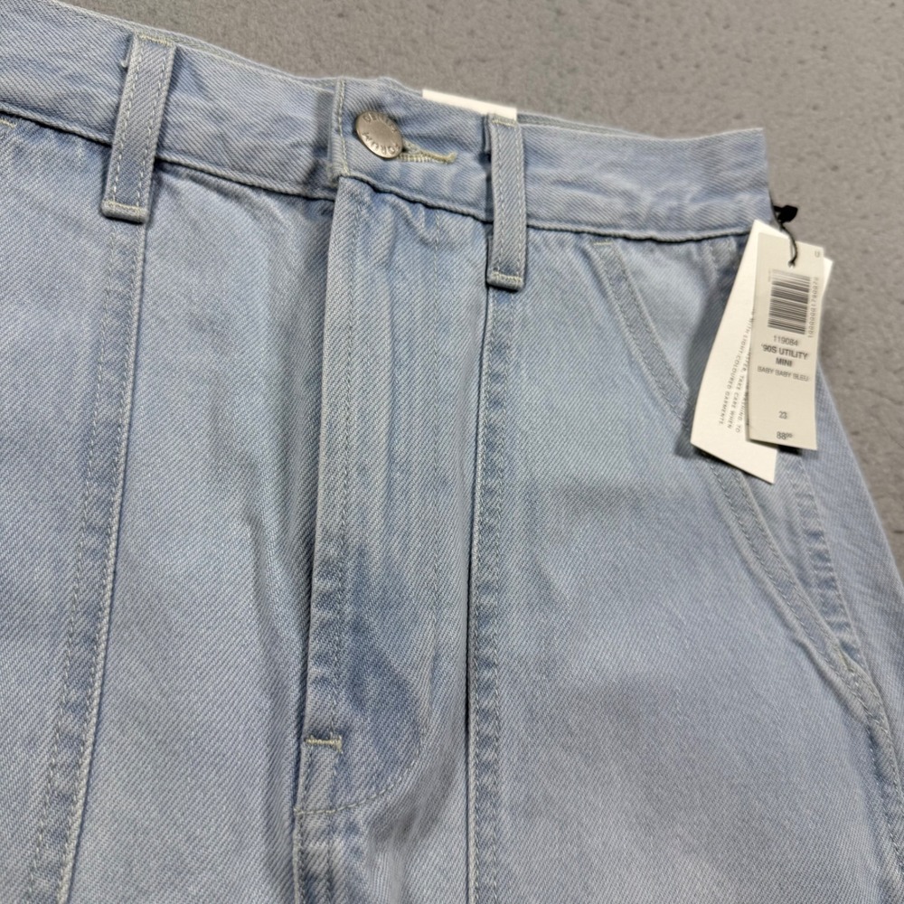 Denim Forum The 90s Utility Mini Denim Skirt Light Wash Blue Carpenter Size 23